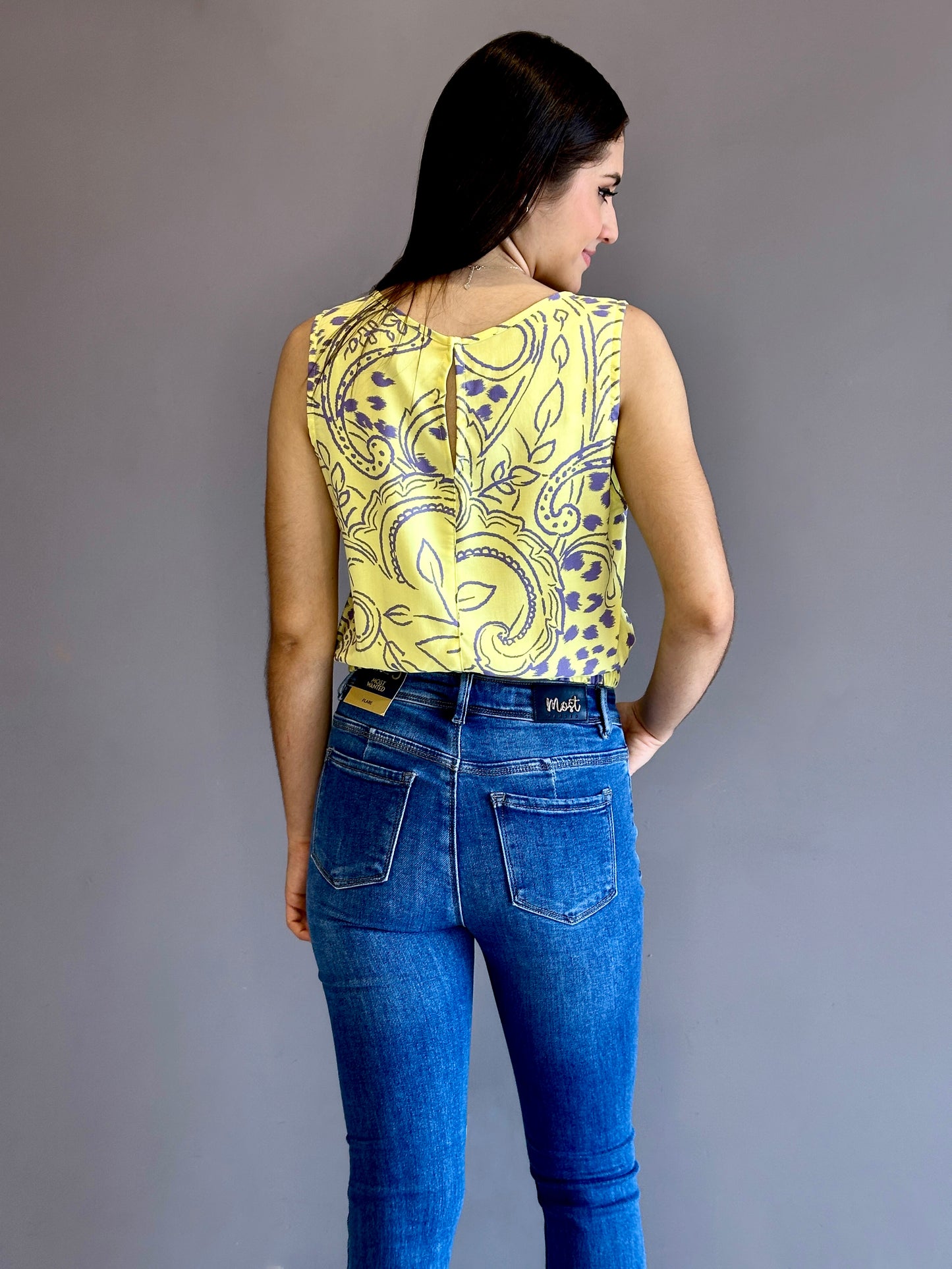 Blusa manga sisa dobladillo resortado estampado amarillo