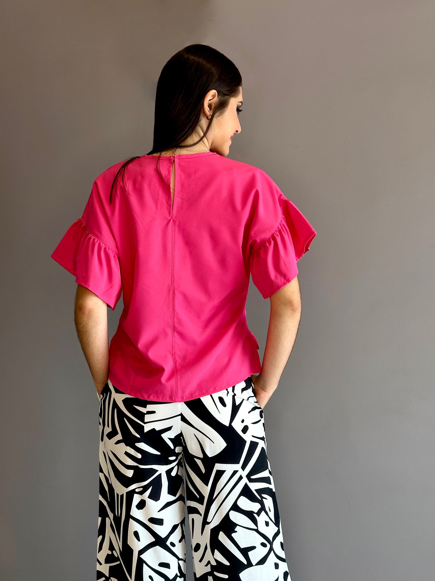 Blusa bolero manga color fucsia