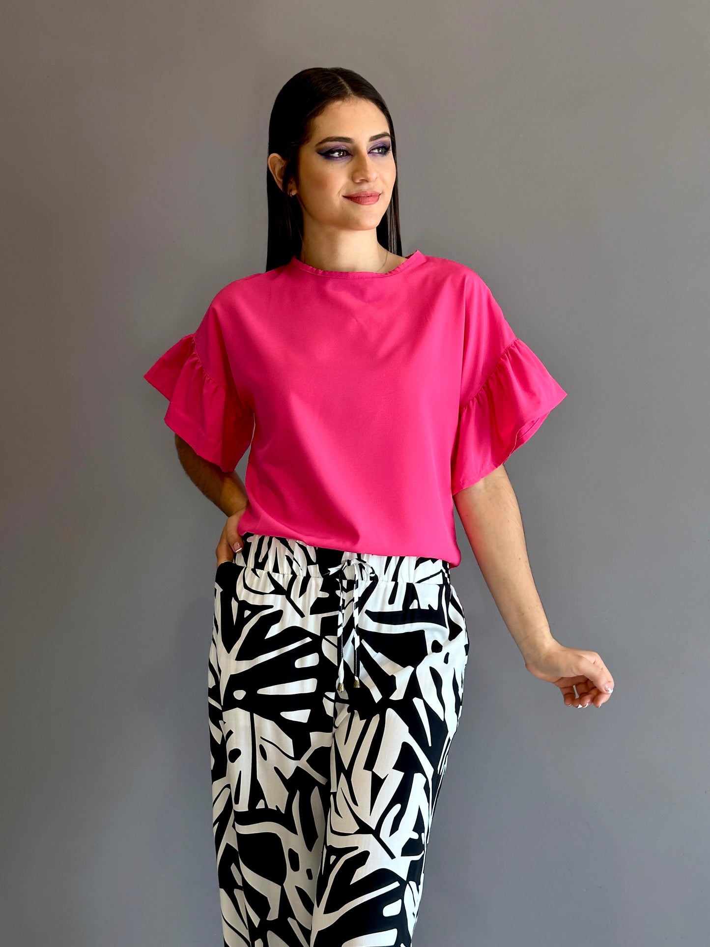 Blusa bolero manga color fucsia