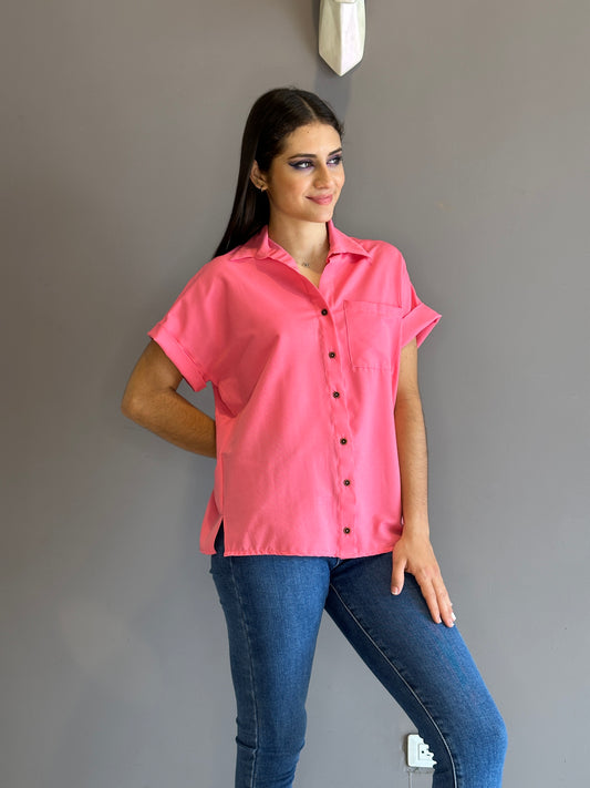 Camisa manga corta con puño color rosado