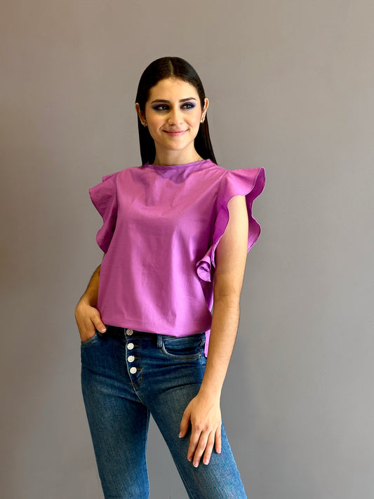 Blusa bolero hasta la cintura color morado en popelina