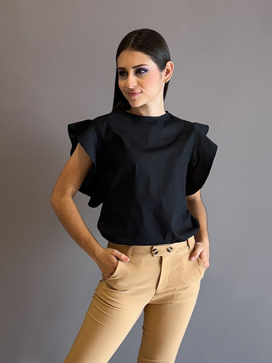 Blusa bolero hasta la cintura color Negro en popelina