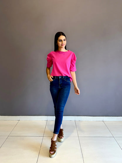 Blusa manga zurcida color fucsia