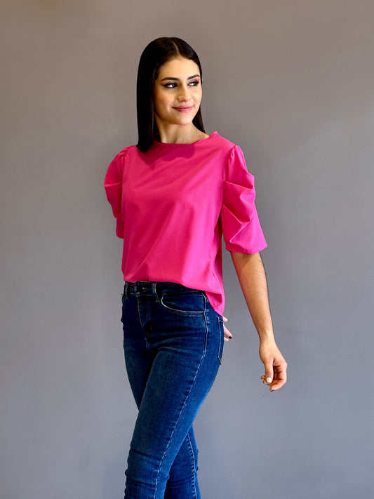 Blusa manga zurcida color fucsia