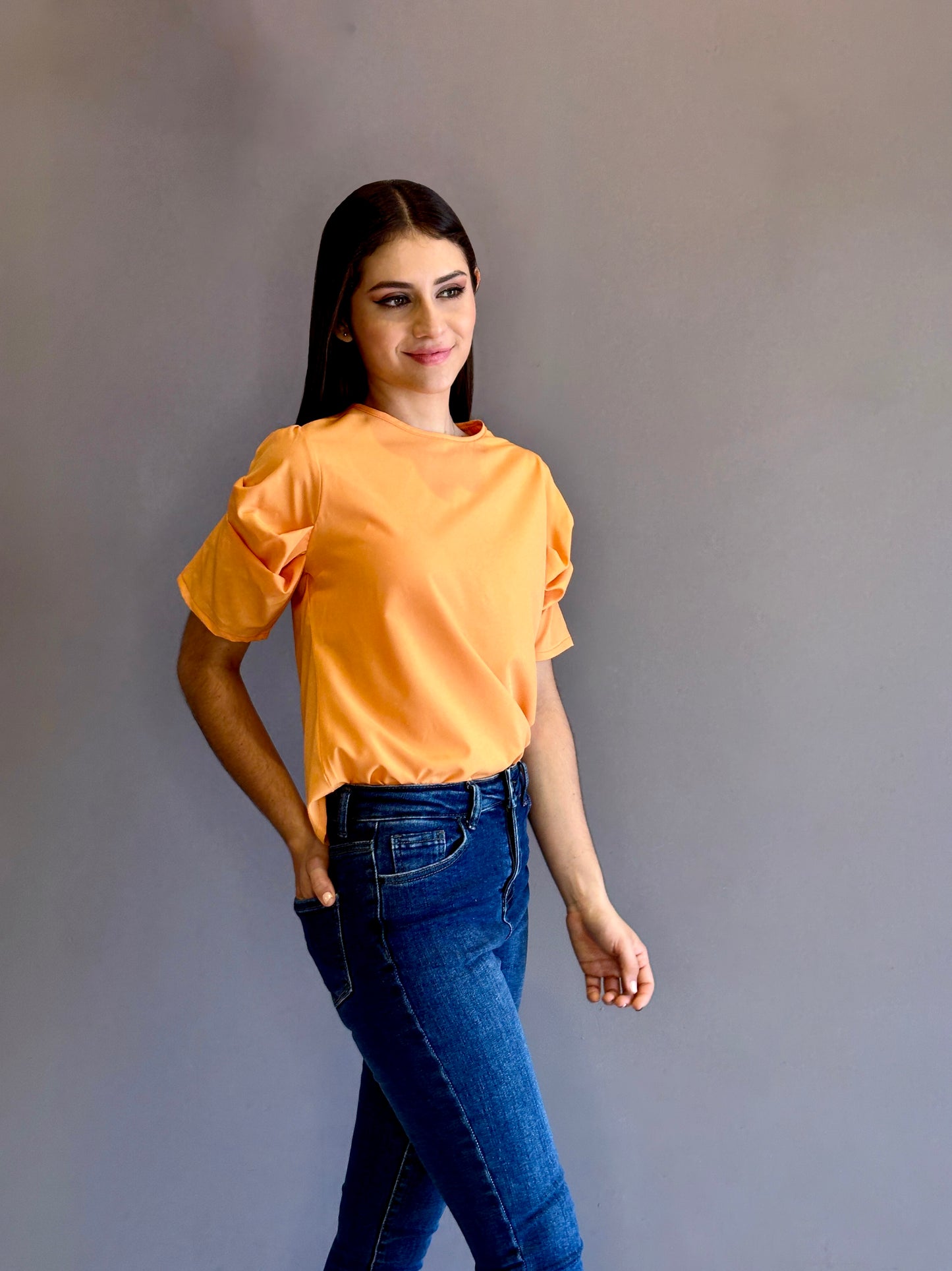 Blusa manga zurcida color mandarina