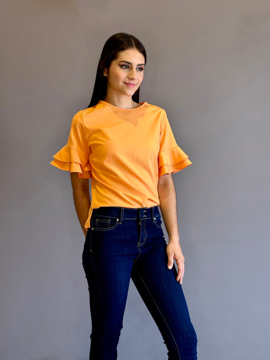 Blusa manga corta doble bolero color mandarina