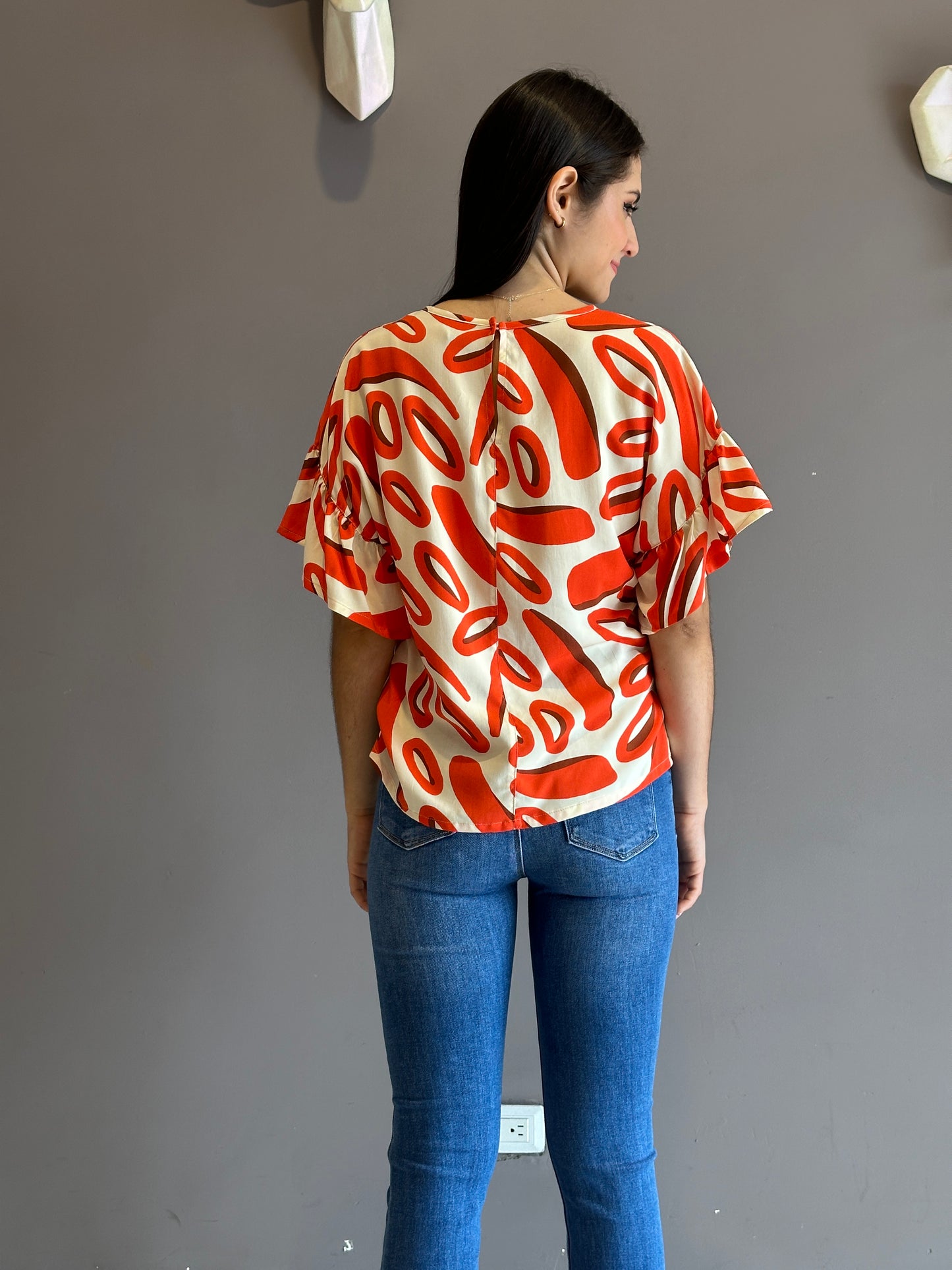 Blusa bolero manga roja estampada